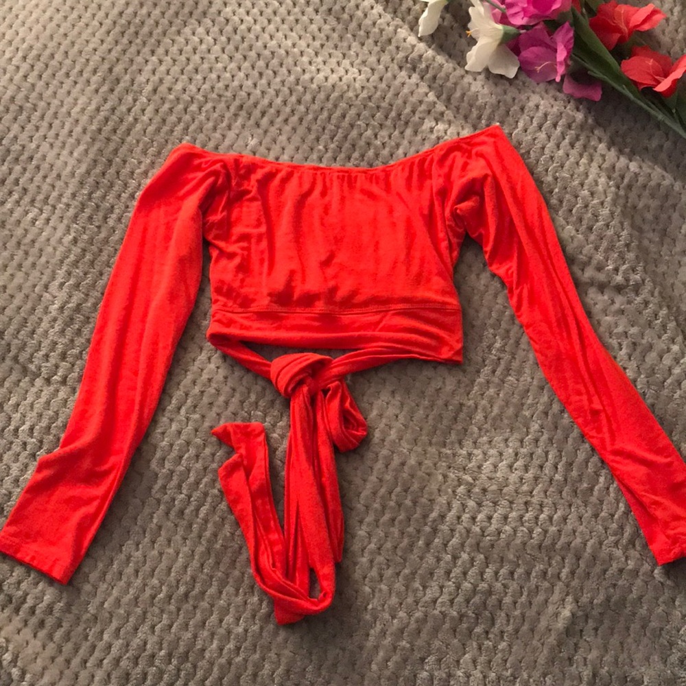 W by Wenjie Orange Off The Shoulder Crop Top